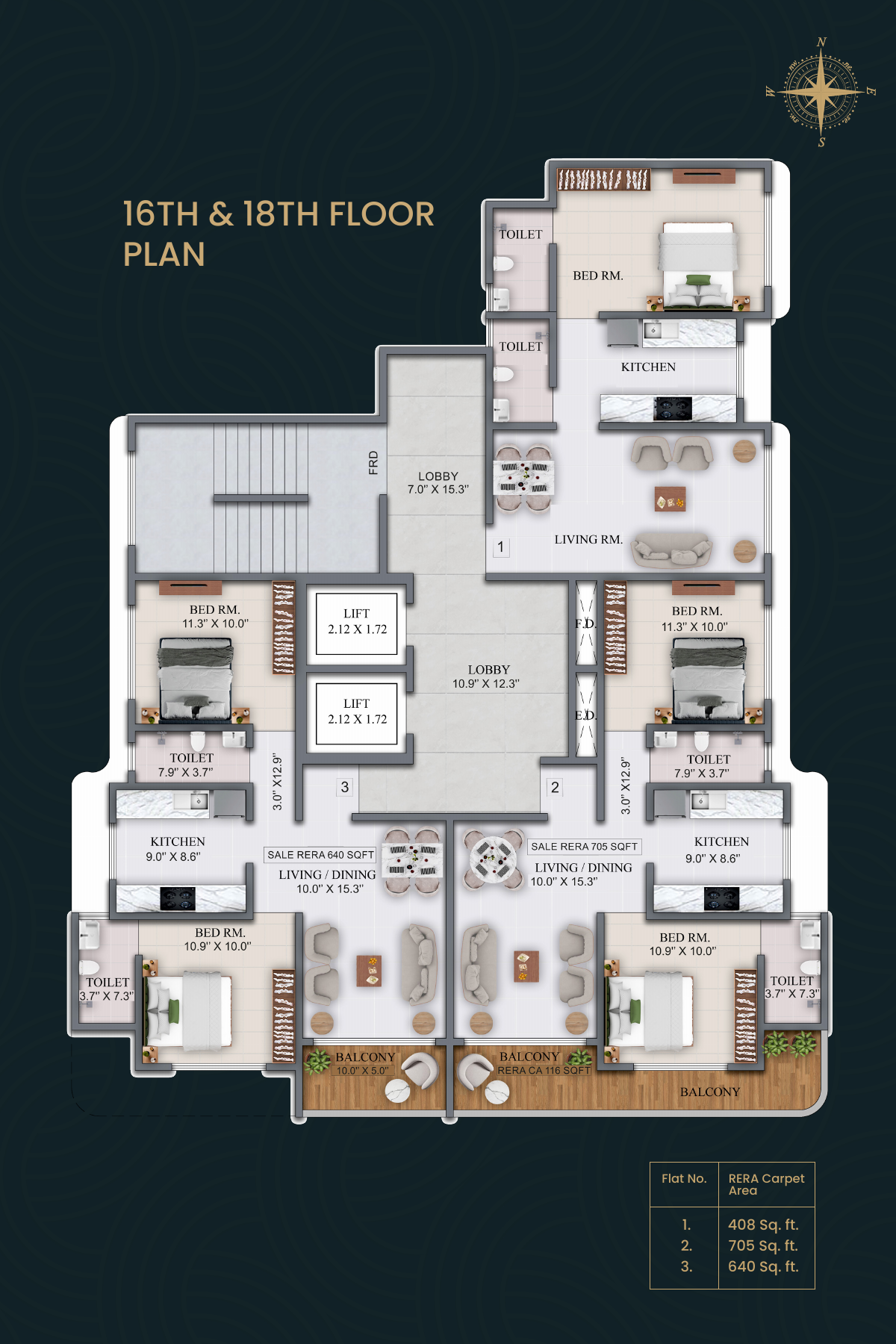 16th and 18th floor plan